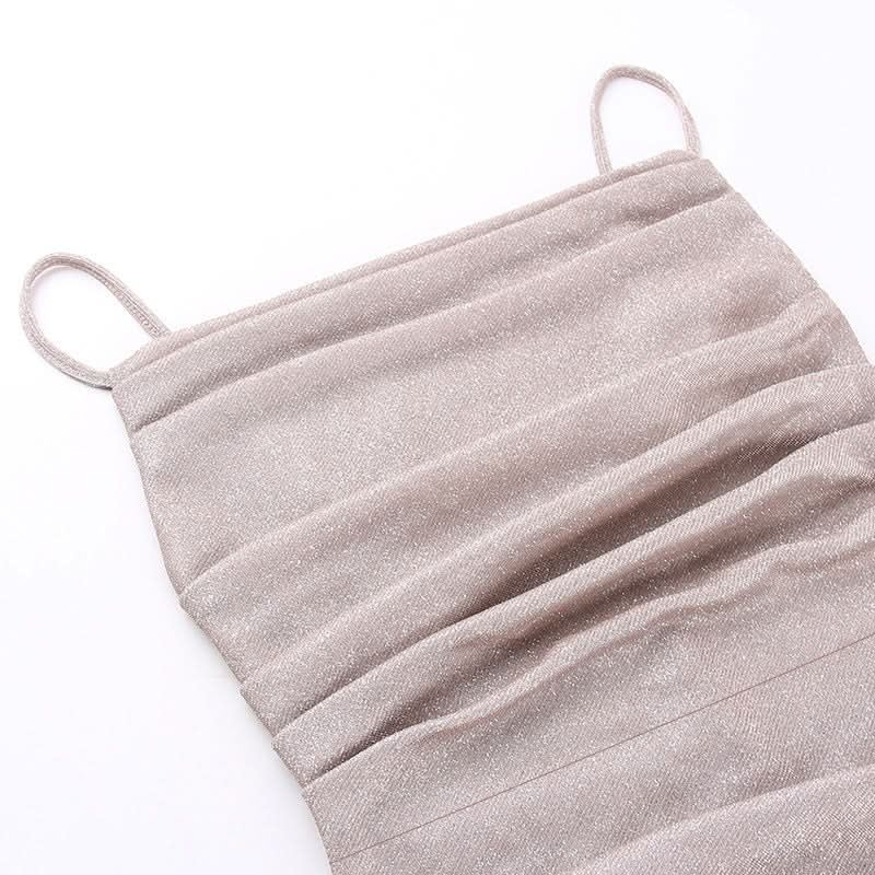 Ruched square neck backless cami midi dress