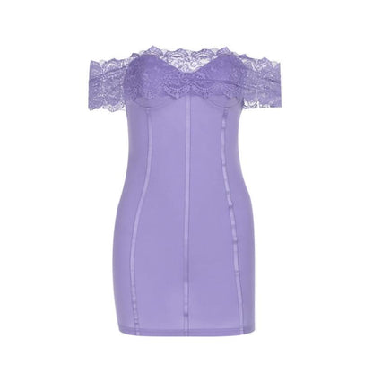 Purple off shoulder lace backless mini dress