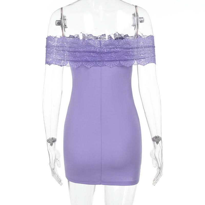 Purple off shoulder lace backless mini dress