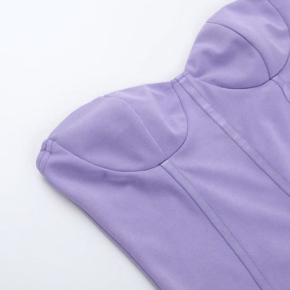 Purple off shoulder lace backless mini dress