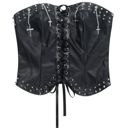 Lace up PU leather metal chain tube top