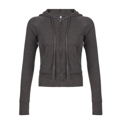 Zip-up long sleeve hoodie ribbed pocket top