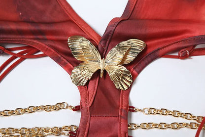 Halter self tie slit metal chain print maxi dress