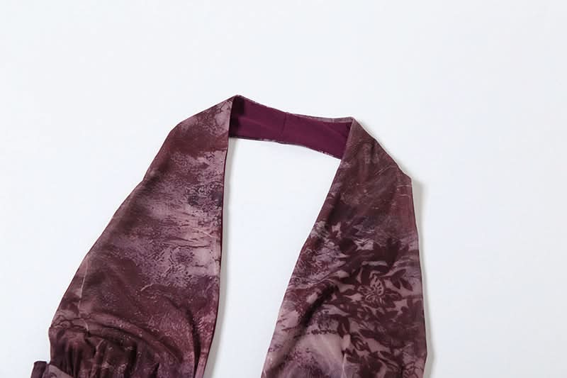 Halter hollow out self tie print o ring mini dress