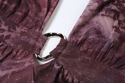 Halter hollow out self tie print o ring mini dress