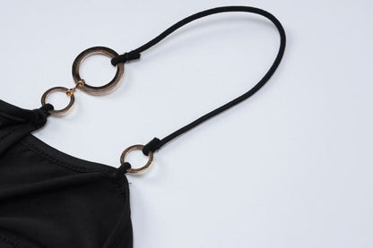 Hollow out o ring cross front slit maxi dress