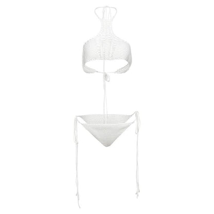 Hollow out halter self tie solid backless pant set