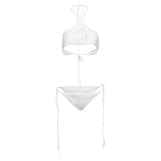 Hollow out halter self tie solid backless pant set