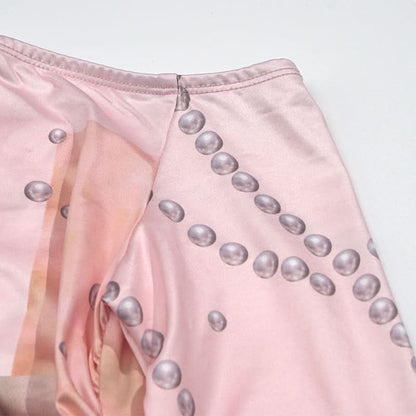 Long sleeve irregular flower print ruched maxi dress