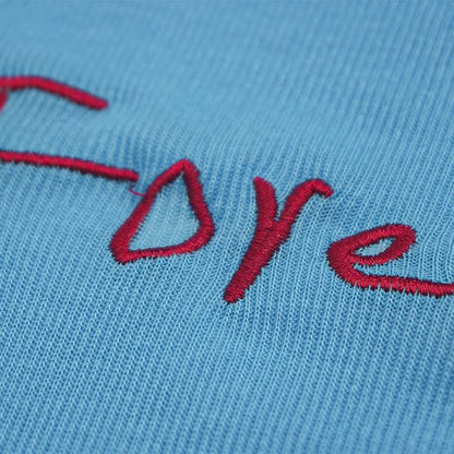 Long sleeve ribbed letter embroidery top