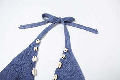 Halter self tie o ring hollow out knitted mini dress