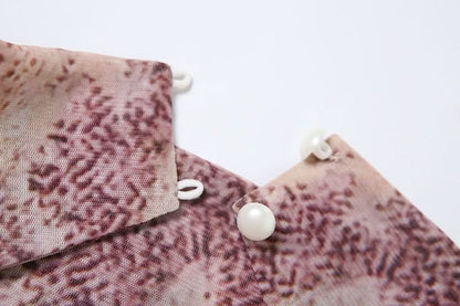 Button mesh halter print self tie top