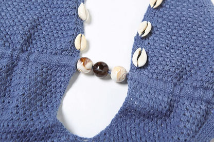 Halter self tie o ring hollow out knitted mini dress