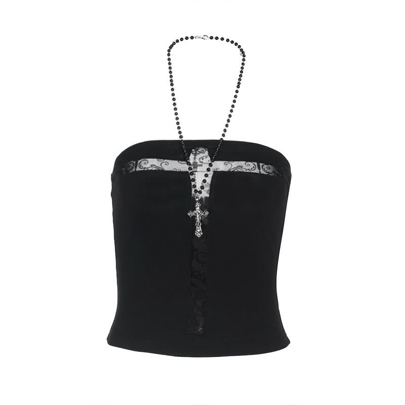 Cross print backless solid tube top