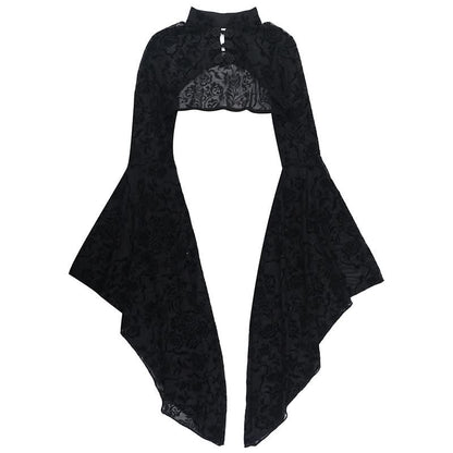Long flared sleeve print solid mesh top