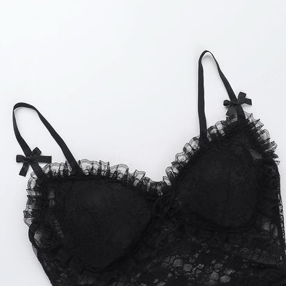 Bowknot lace v neck ruched cami top