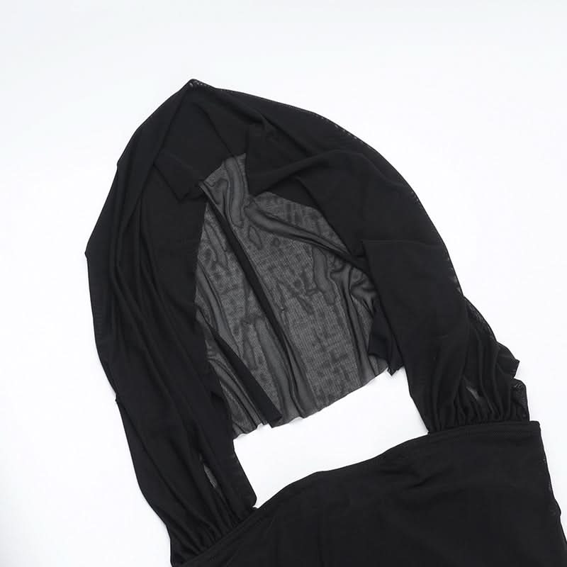 Bowknot hoodie square neck mesh 2-way maxi dress