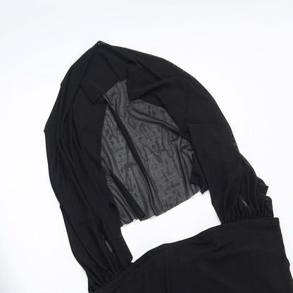 Bowknot hoodie square neck mesh 2-way maxi dress