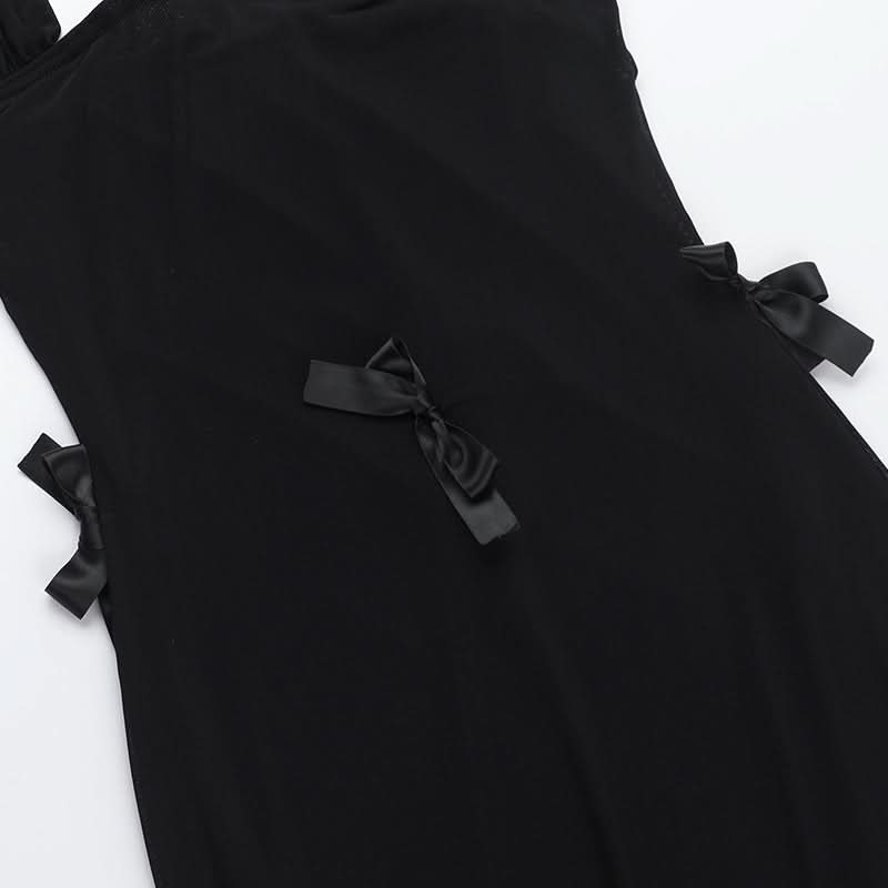 Bowknot hoodie square neck mesh 2-way maxi dress