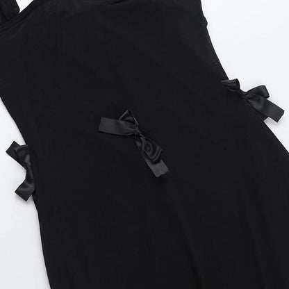 Bowknot hoodie square neck mesh 2-way maxi dress