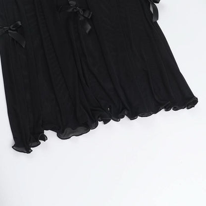 Bowknot hoodie square neck mesh 2-way maxi dress