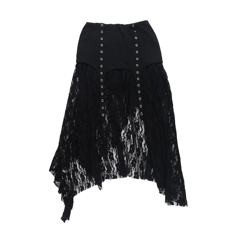 Irregular lace patchwork solid midi skirt