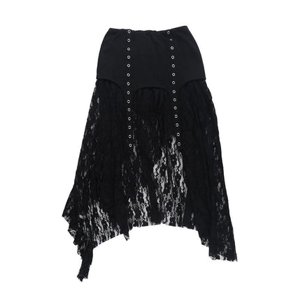 Irregular lace patchwork solid midi skirt