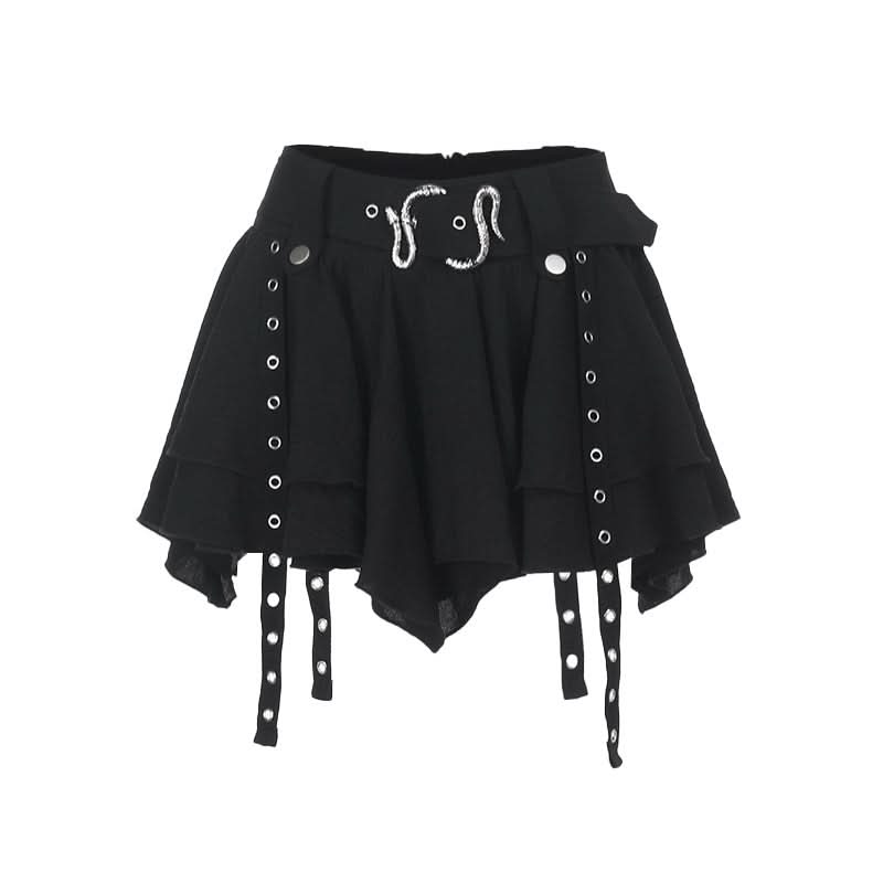 Zip-up A line irregular buckle solid mini skirt