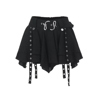 Zip-up A line irregular buckle solid mini skirt