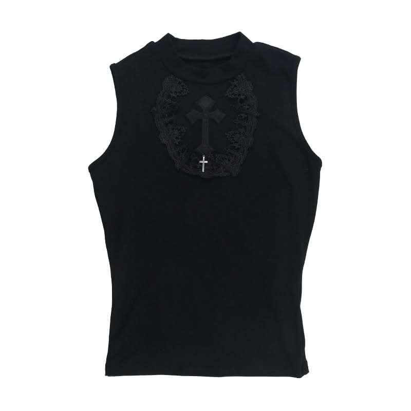 Crewneck mesh solid cross pattern top