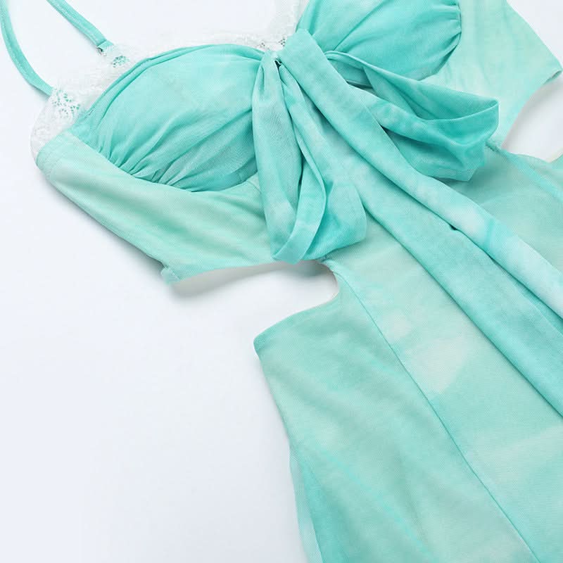 Ruched lace hem zip-up print v neck maxi dress