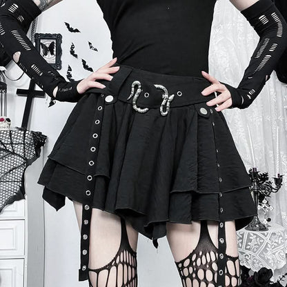 Zip-up A line irregular buckle solid mini skirt