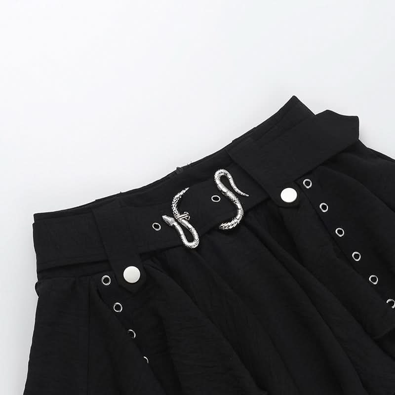 Zip-up A line irregular buckle solid mini skirt
