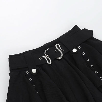Zip-up A line irregular buckle solid mini skirt