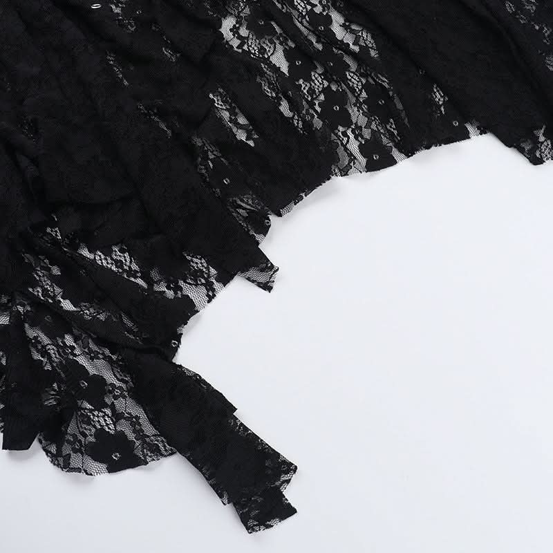 Irregular lace patchwork solid midi skirt