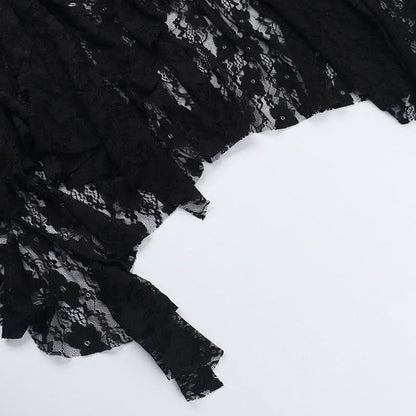 Irregular lace patchwork solid midi skirt