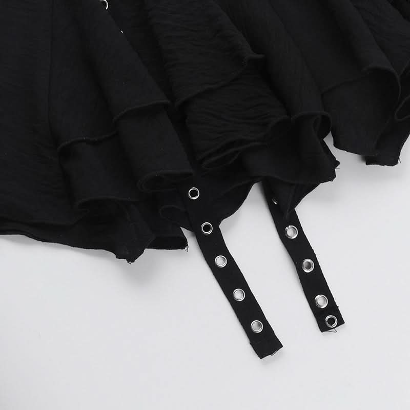 Zip-up A line irregular buckle solid mini skirt