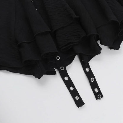 Zip-up A line irregular buckle solid mini skirt