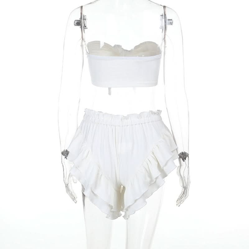Knotted ruffle ruched solid tube pant set
