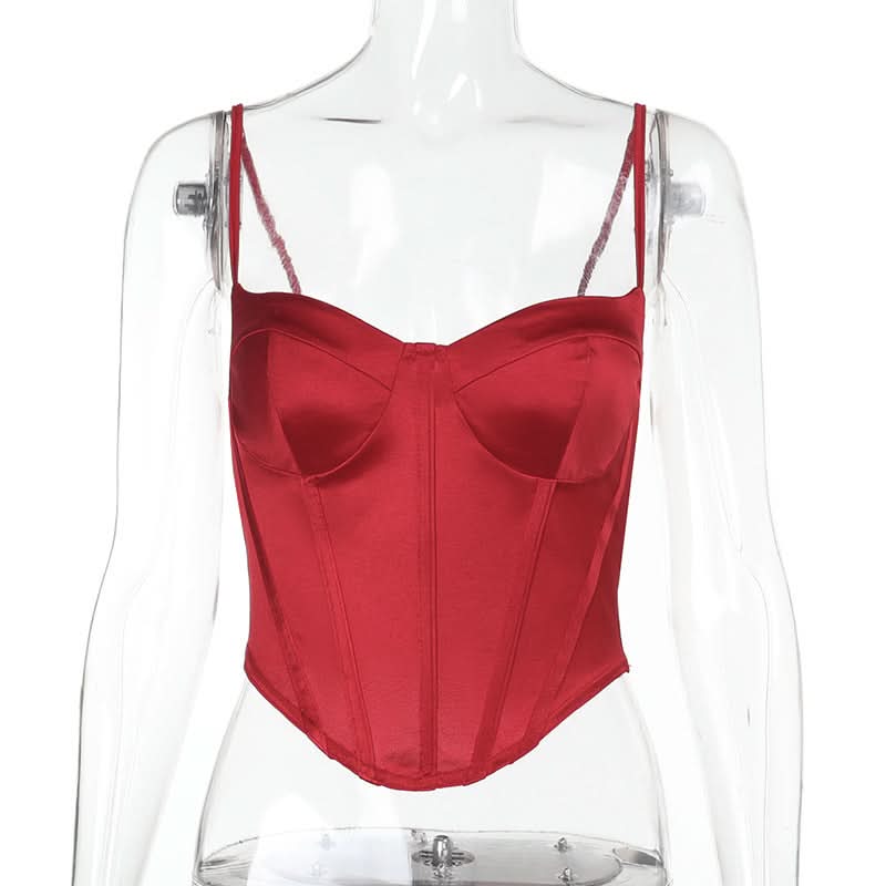 Corset v neck backless solid cami top