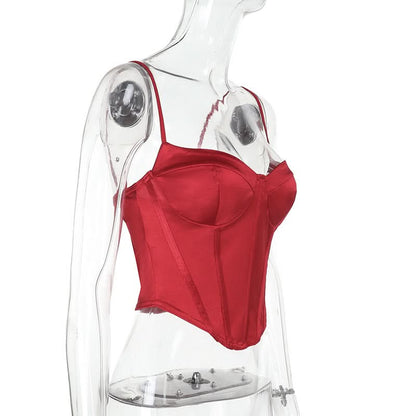 Corset v neck backless solid cami top