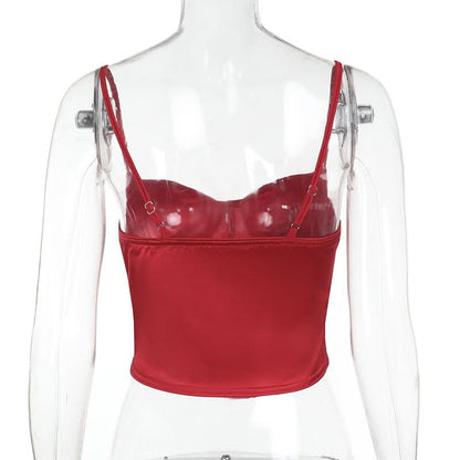 Corset v neck backless solid cami top