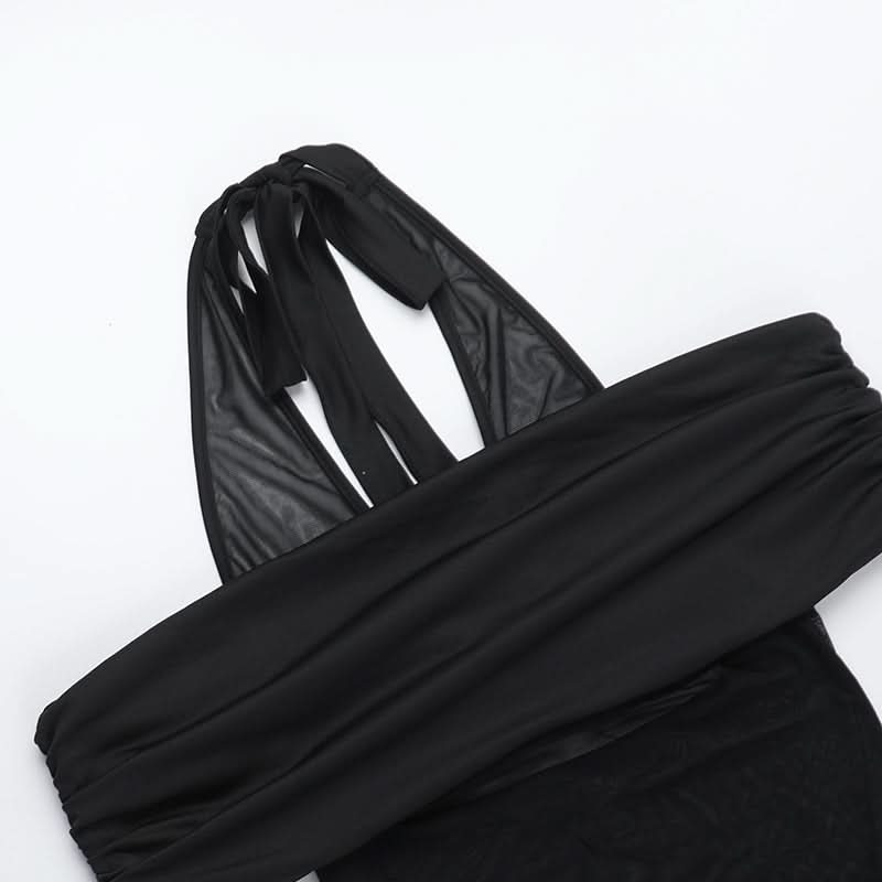 Off shoulder halter self tie hollow out maxi dress