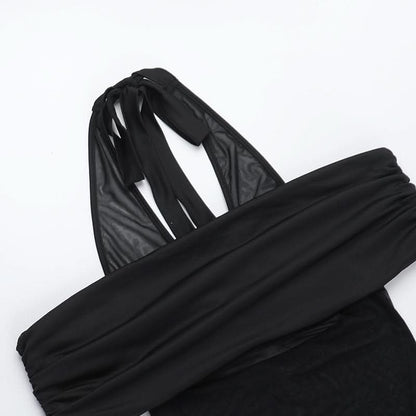 Off shoulder halter self tie hollow out maxi dress