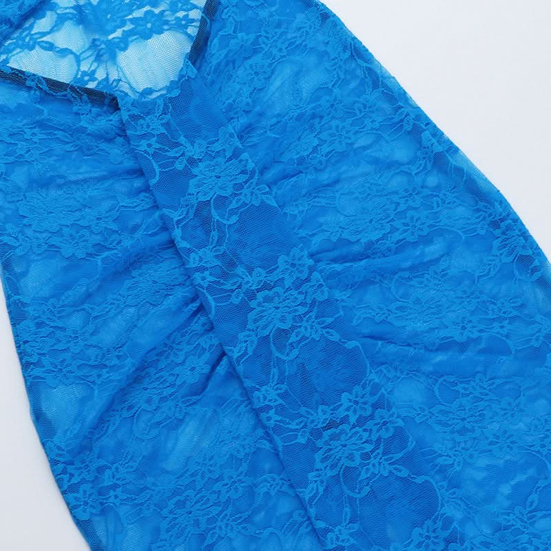 Slit hollow out lace ruched tube maxi dress