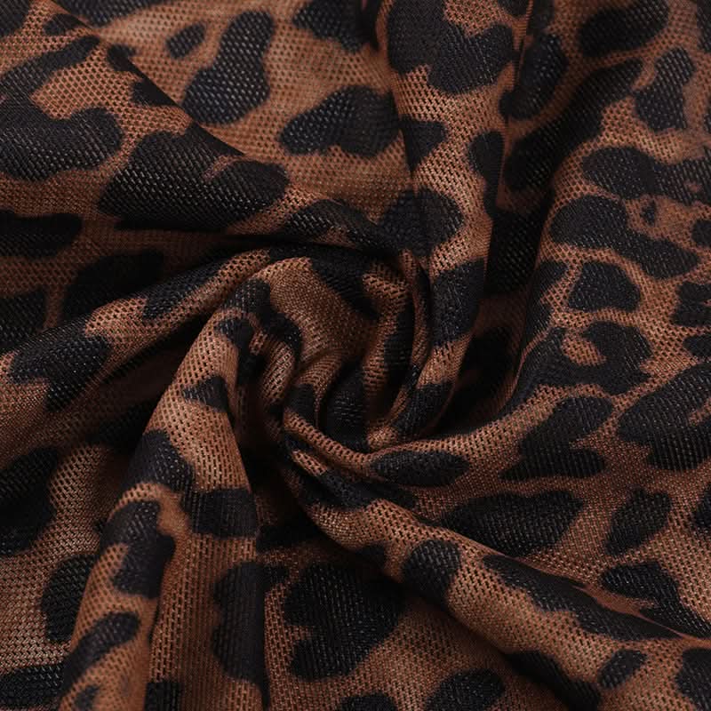 Leopard print v neck sheer mesh ruffle top