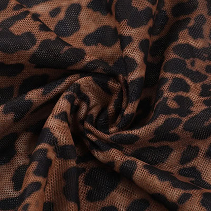 Leopard print v neck sheer mesh ruffle top