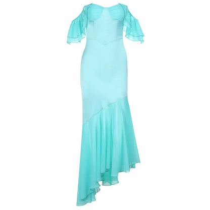 Ruffle ruched irregular tube maxi dress