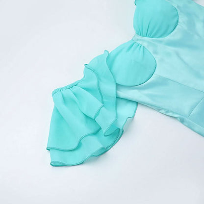 Ruffle ruched irregular tube maxi dress