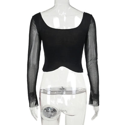 Long sleeve lace ruched self tie crop top